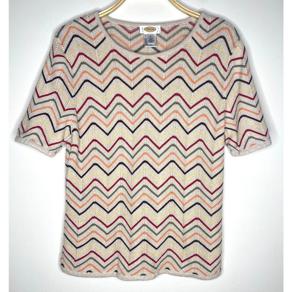 Talbots Women’s Size M Linen Cotton‎ Short Sleeve Top Zig Zag Pattern